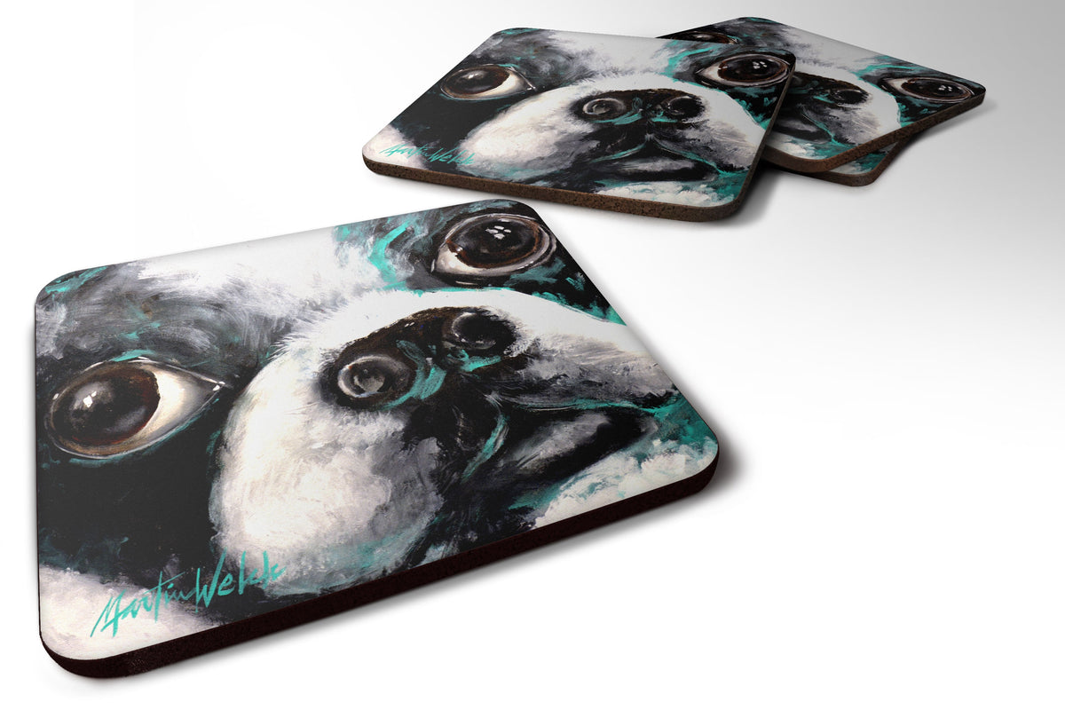 Boston Terrier Jake Pretty Please Foam Coasters Set of 4 Cup Coasters for Indoor Outdoor, Tabletop Protection, Anti Slip, Mouse pad Material