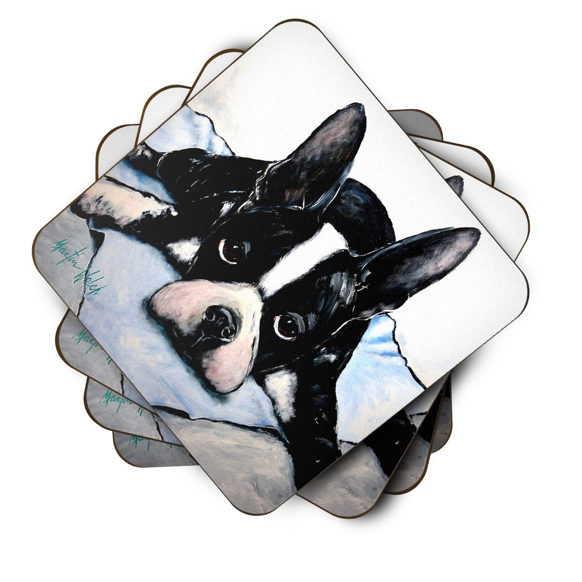 Boston Terrier Jake Dog Tired Foam Coasters Set of 4 Cup Coasters for Indoor Outdoor, Tabletop Protection, Anti Slip, Mouse pad Material