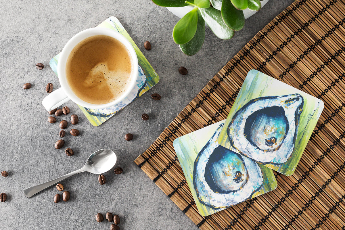 Blue Rock Oyster Foam Coasters Set of 4 Cup Coasters for Indoor Outdoor, Tabletop Protection, Anti Slip, Mouse pad Material