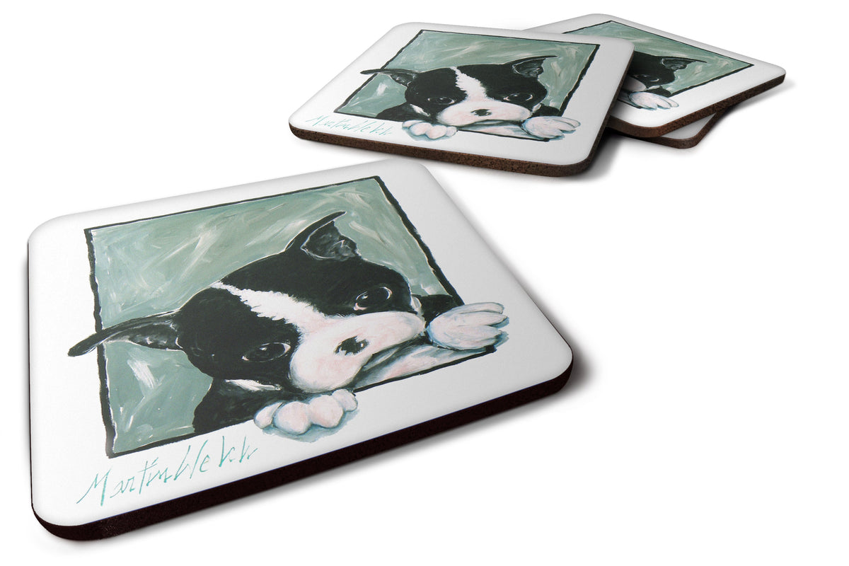 Boston Terrier Don't Leave Me Foam Coasters Set of 4 Cup Coasters for Indoor Outdoor, Tabletop Protection, Anti Slip, Mouse pad Material
