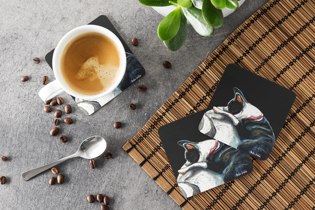 Boston Terrier Spot in the Sun Foam Coasters Set of 4 Cup Coasters for Indoor Outdoor, Tabletop Protection, Anti Slip, Mouse pad Material