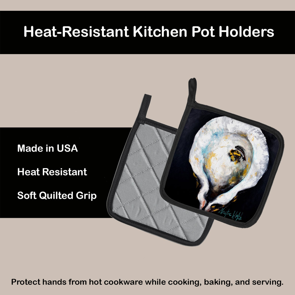 Oyster Eye Five Pot Holder Set of 2 Heat Resistant Quilted Hot Pads 7.5 x 7.5 Inch, Insulated Kitchen Trivets for Cooking & Baking