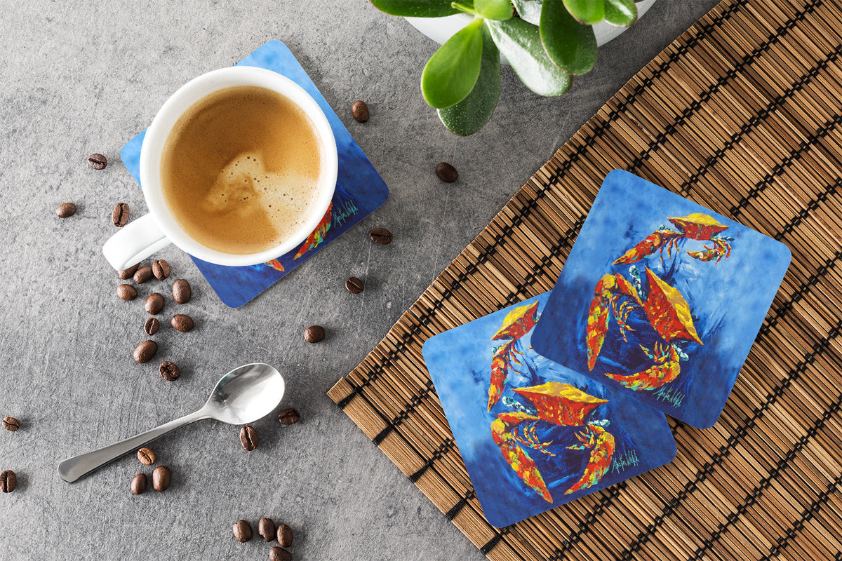 Crab Puddle O' Two Foam Coasters Set of 4 Cup Coasters for Indoor Outdoor, Tabletop Protection, Anti Slip, Mouse pad Material