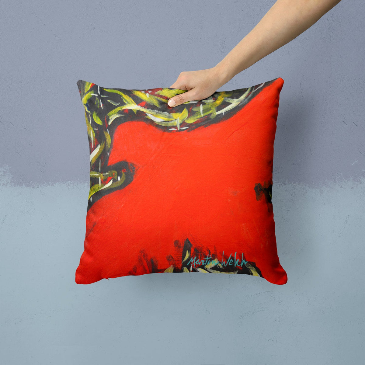 Scared Crow Decorative Throw Pillow 14x14 Indoor Outdoor Accent Cushion, Fabric Cover with Insert for Sofa, Bed, Porch & Living Room