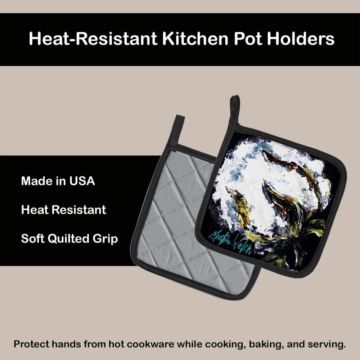 That Boll Cotton Pot Holder Set of 2 Heat Resistant Quilted Hot Pads 7.5 x 7.5 Inch, Insulated Kitchen Trivets for Cooking & Baking