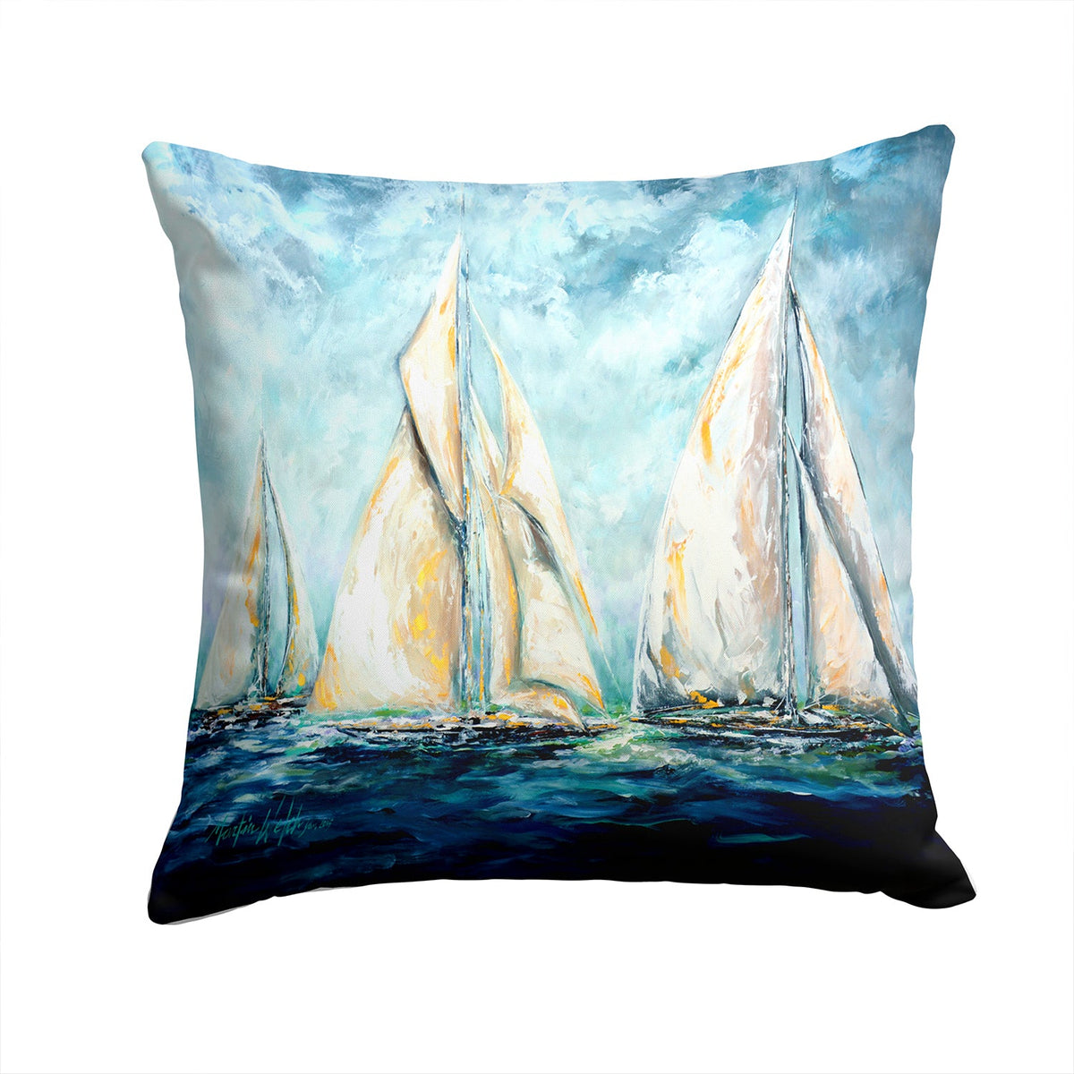 Sailboats Last Mile Decorative Throw Pillow 14x14 Indoor Outdoor Accent Cushion, Fabric Cover with Insert for Sofa, Bed, Porch & Living Room
