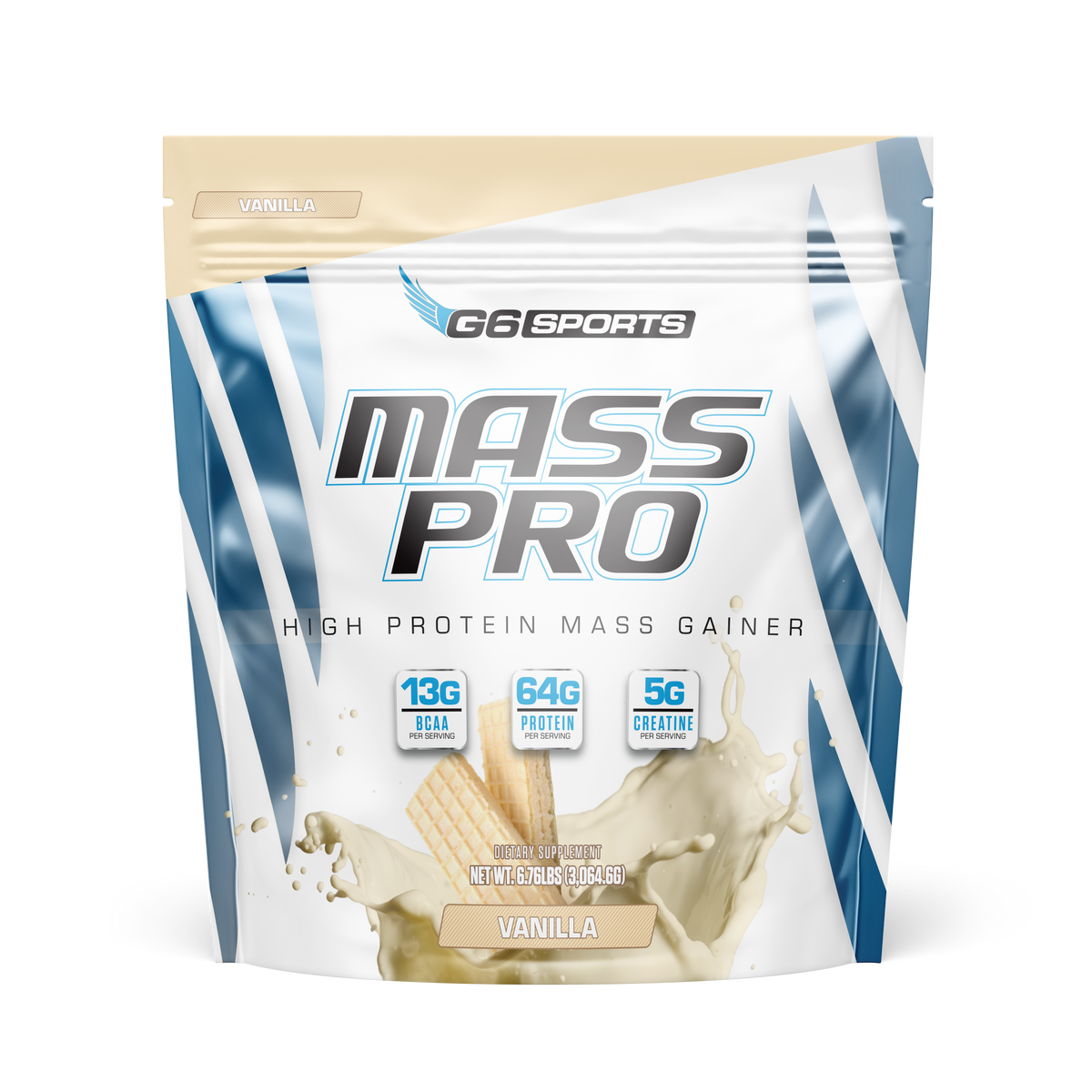 G6 Sports Mass Pro High Protein Mass Gainer, Vanilla, 6.76 lb (14 Servings)