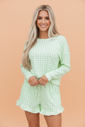 Gingham Long Sleeve Top and Shorts Set