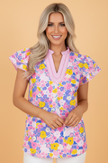 Floral Stripe Colorblock Flutter Sleeve Blouse