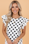 Polka Dot Ruffle Short Sleeve Blouse