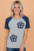 Floral Patchwork Colorblock Raglan Sleeve T-Shirt