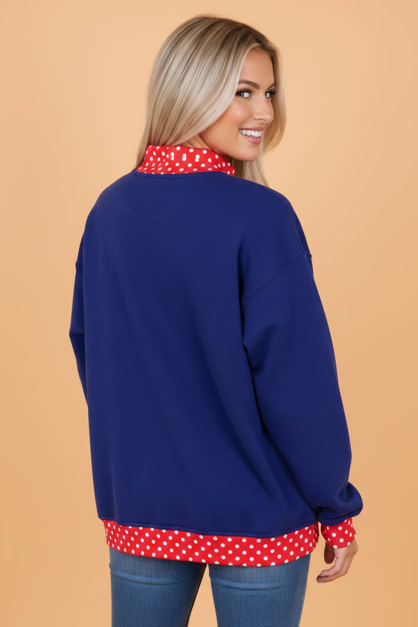 Polka Dot Holiday Letter Patch Mock Neck Sweatshirt