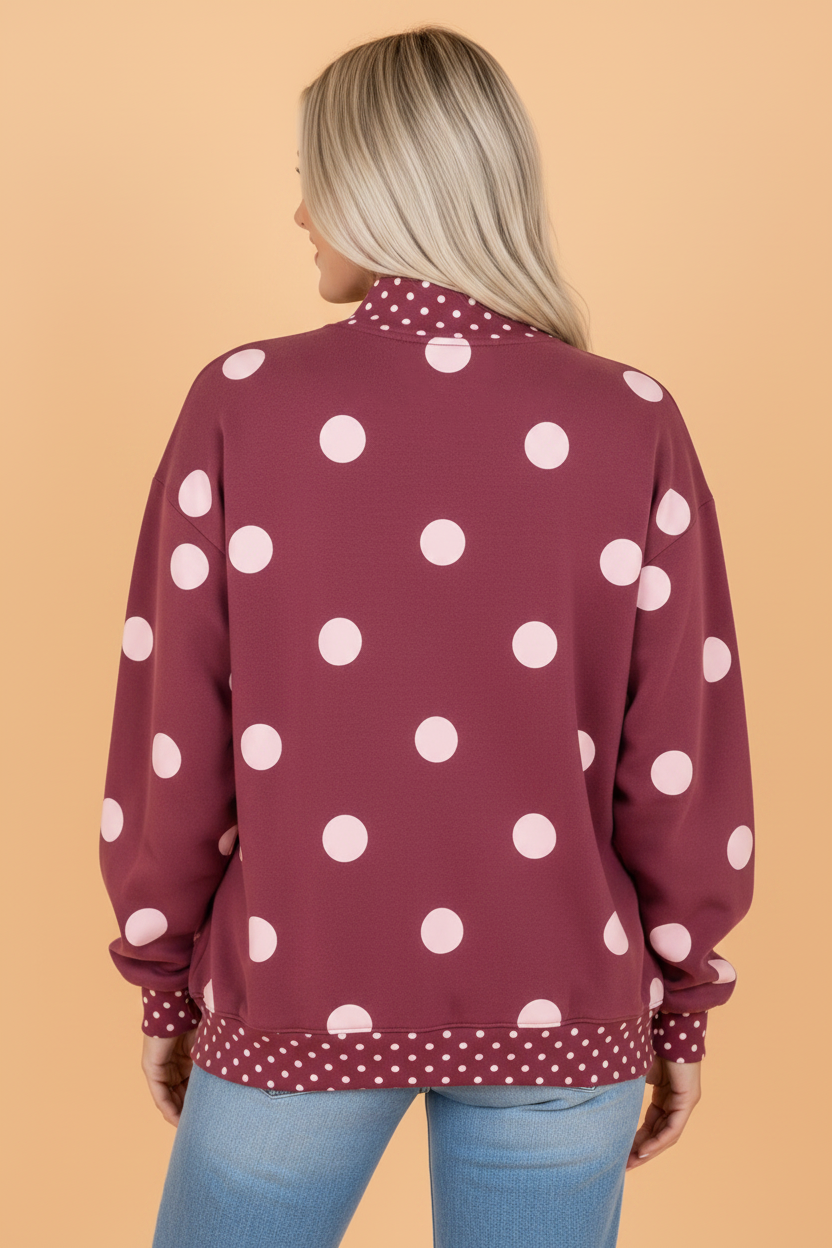 Polka Dot Patchwork Drop Shoulder Oversized Sweatshirt