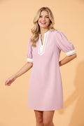 Scallop Trim Colorblock Puff Sleeve Mini Dress
