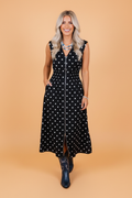 Polka Dot Zip Up V-Neck Sleeveless Dress