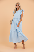 Gingham Knot Back Ruffle Short Sleeve Maxi Dress
