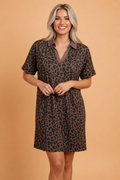 Leopard Contrast Collar V-Neck Mini Dress