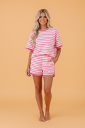 Stripe Contrast Trim Top & Loose Shorts Set
