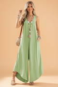 Solid Sleeveless V-Neck Wide Leg Jumpsuit