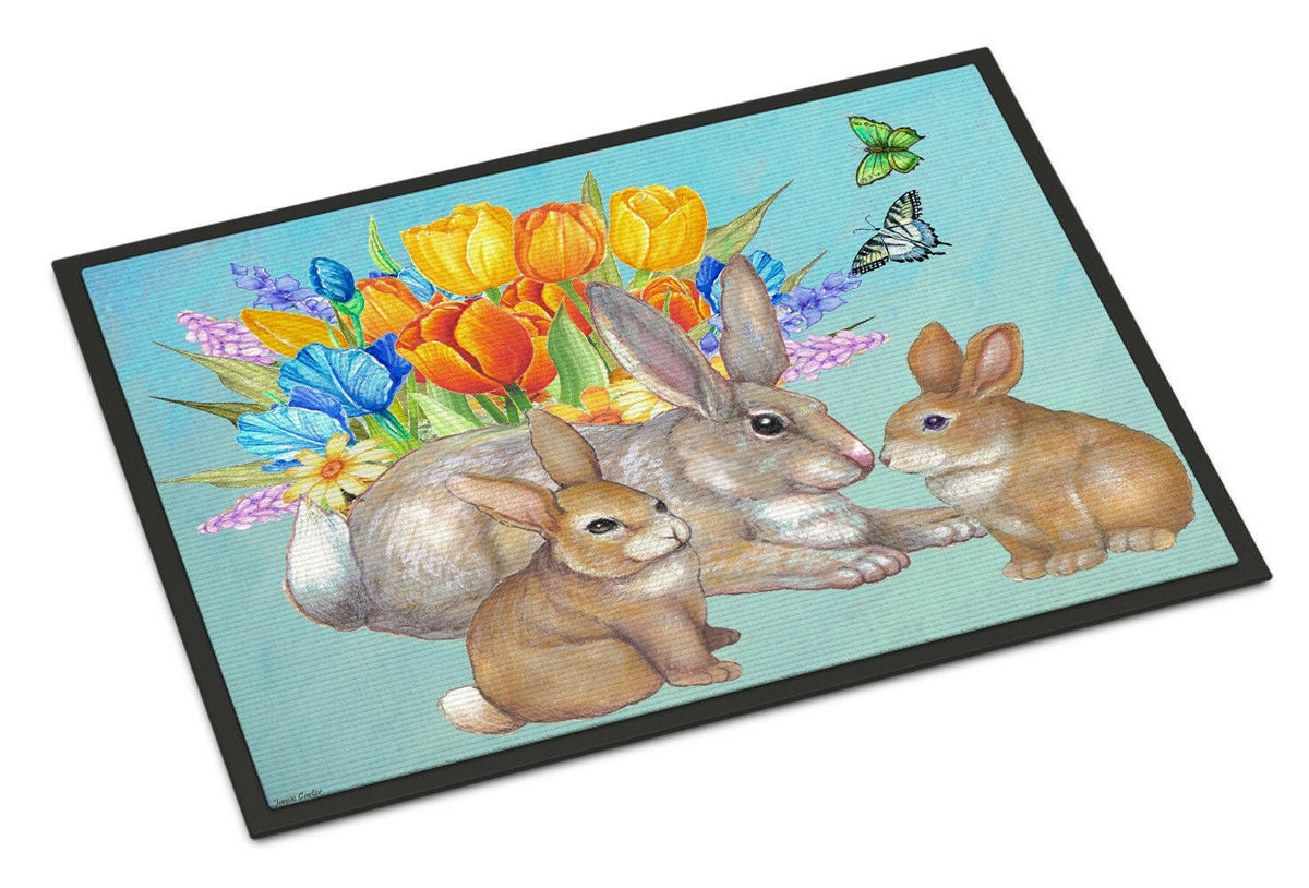 Bunny Family Easter Rabbit Doormat Indoor Outdoor 18H X 27W Front Door Mat Rugs for Entryway, Non Slip Washable