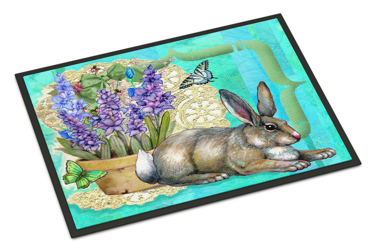 Springtime Easter Rabbit Doormat Indoor Outdoor 18H X 27W Front Door Mat Rugs for Entryway, Non Slip Washable