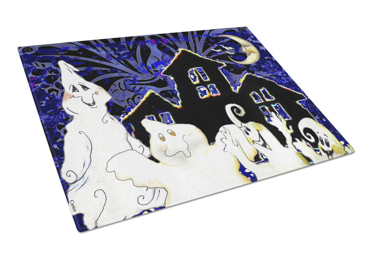 The Gang's All Here Ghosts Halloween Cutting Board Tempered Glass Kitchen Cutting Surface, Heat Resistant Chopping, Non-Slip Feet, Food Prep & Serving