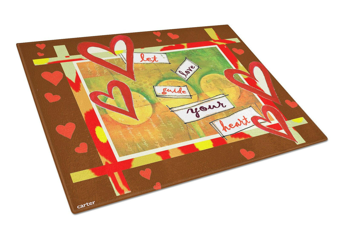 Let Love Guide Your Heart Valentine's Day Cutting Board Tempered Glass Kitchen Cutting Surface, Heat Resistant Chopping, Non-Slip Feet, Food Prep & Serving