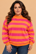 Plus Size Stripe Mock Neck Drop Shoulder Sweatshirt