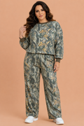 Plus Size Camo Long Sleeve Top & Pant Set