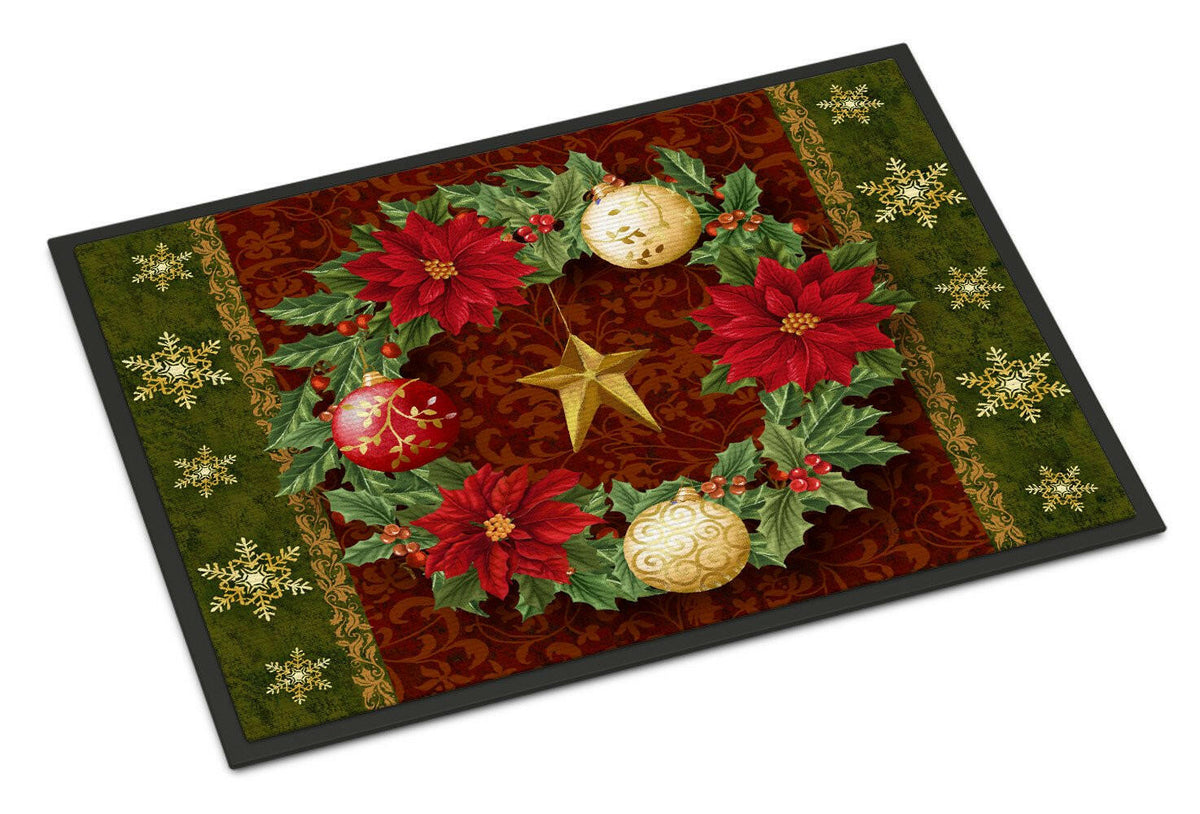 Holly Wreath with Christmas Ornaments Doormat Indoor Outdoor 18H X 27W Front Door Mat Rugs for Entryway, Non Slip Washable