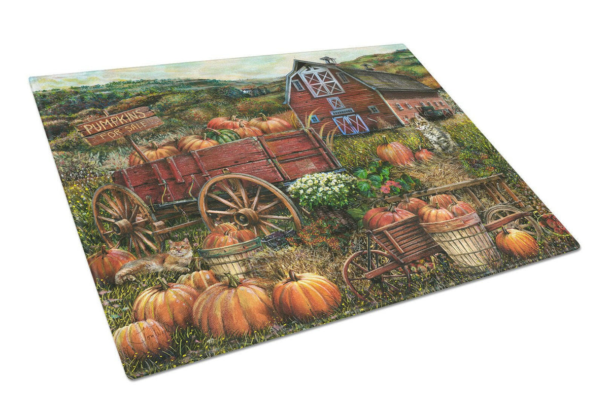 Pumpkin Patch and Fall Farm Cutting Board Tempered Glass Kitchen Cutting Surface, Heat Resistant Chopping, Non-Slip Feet, Food Prep & Serving