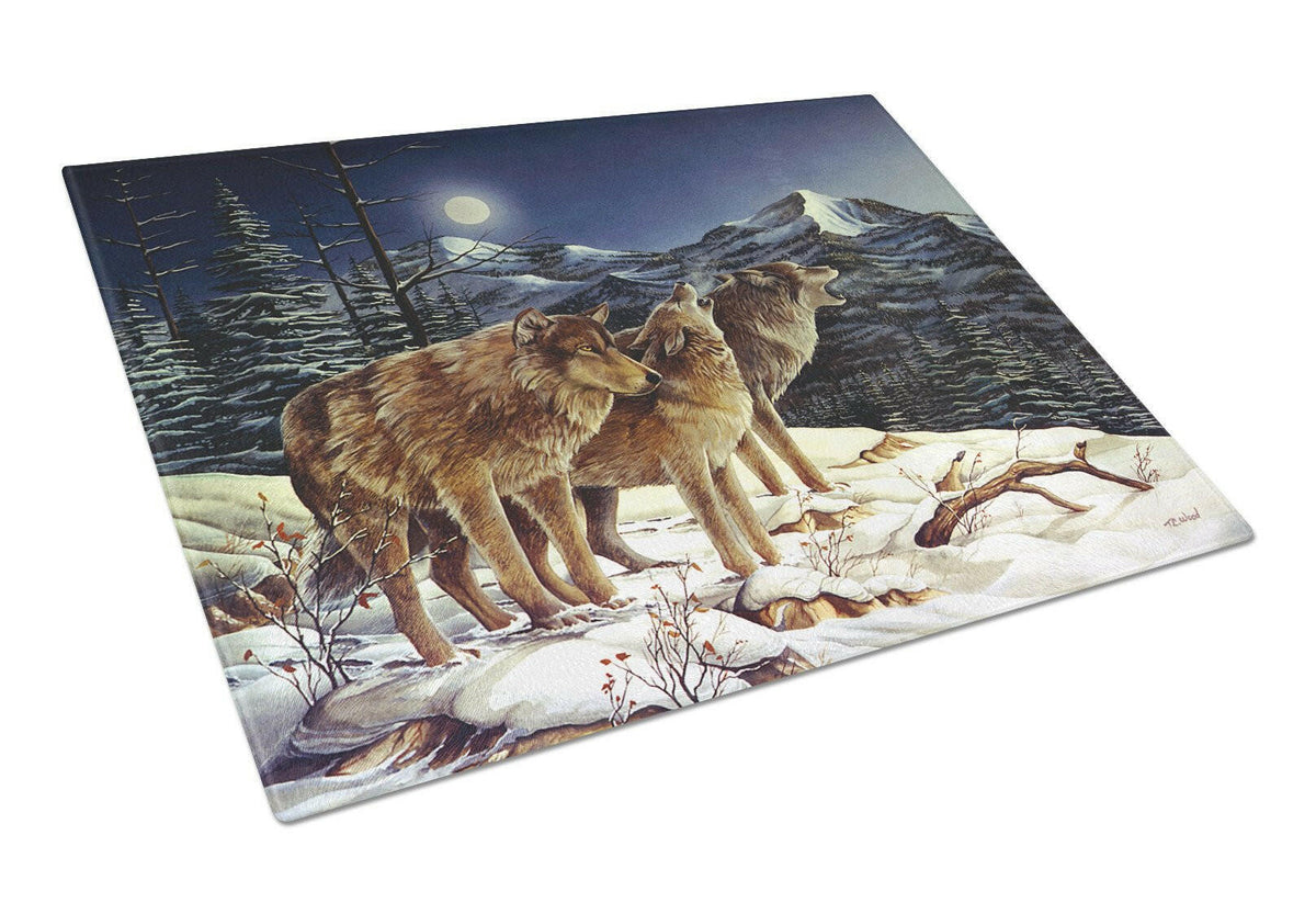 Wolf Wolves Crying at The Moon Cutting Board Tempered Glass Kitchen Cutting Surface, Heat Resistant Chopping, Non-Slip Feet, Food Prep & Serving