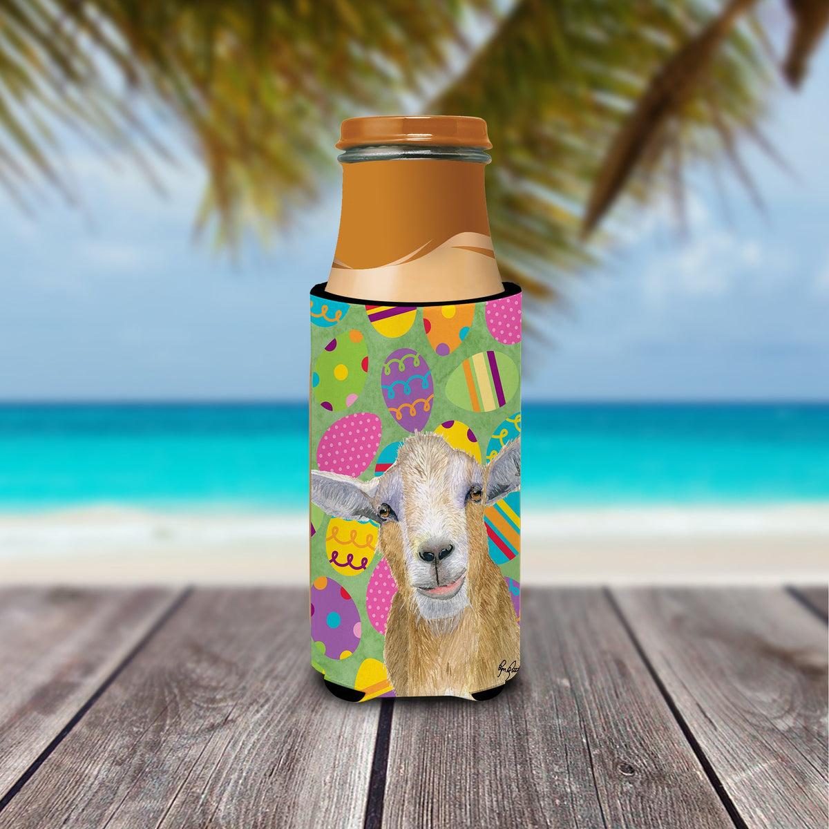 Goat Easter Eggs Slim Can Hugger , Insulated Foam Hugger for 12 oz Slim Cans, Beer Bottles & Water Bottles, Printed in USA