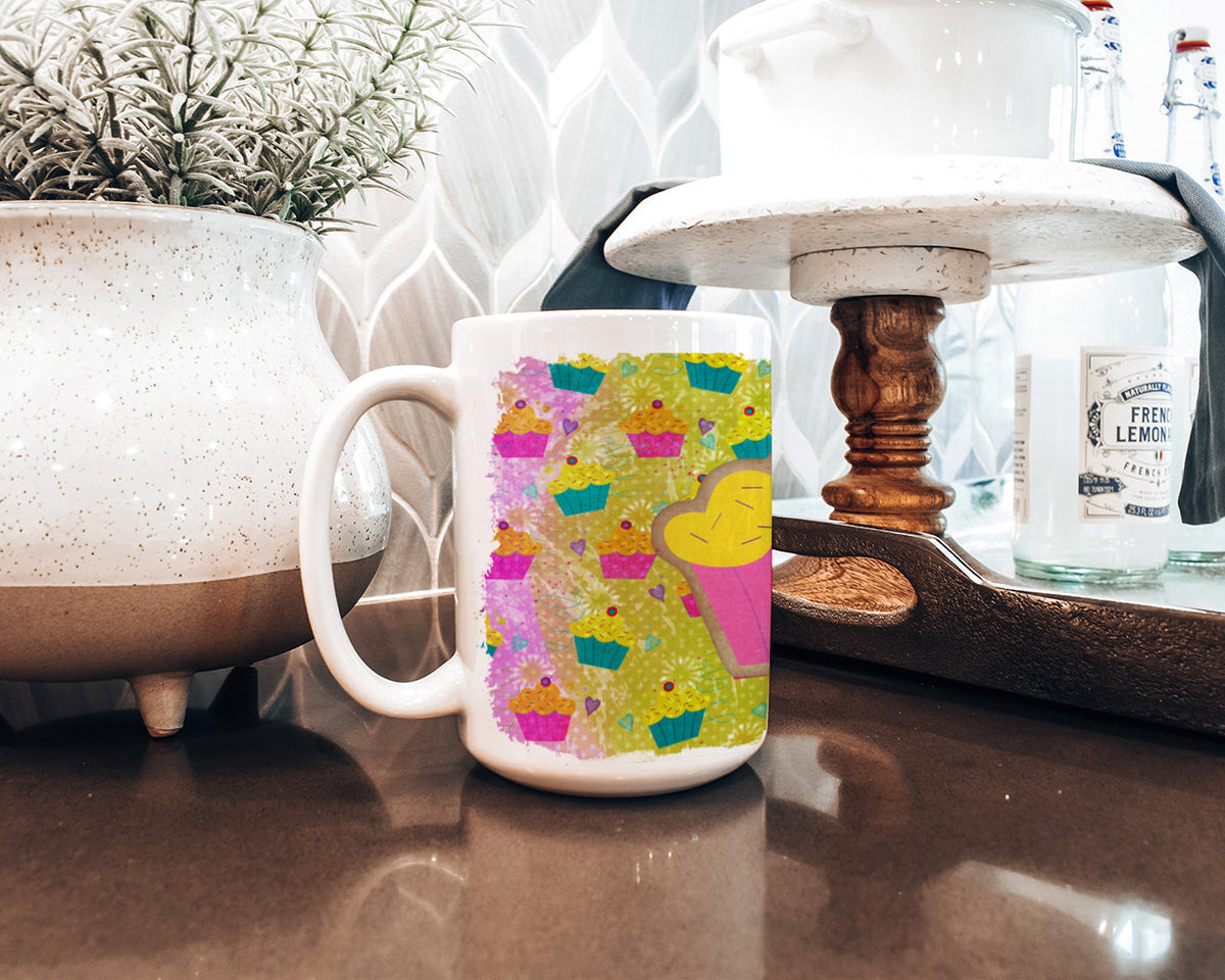 Cupcake Ceramic Coffee Mug 15 oz Decorative Large C Handle Mug Cup for Tea, Cocoa Hot Chocolate