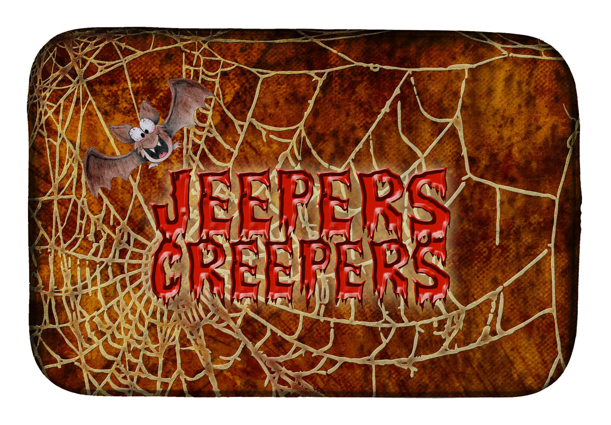 Jeepers Creepers with Bat and Spider web Halloween Dish Drying Mat Absorbent Dish Drying Mat Pad for Kitchen Counter Dish Drainer Mat for Countertop, 14 x 21", Multicolor