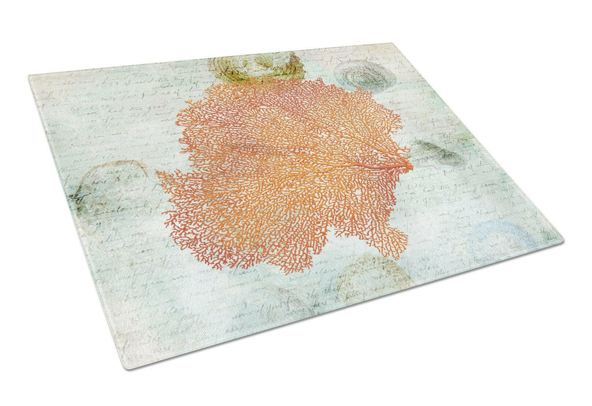 Beach Sea Fan Coral Cutting Board Tempered Glass Kitchen Cutting Surface, Heat Resistant Chopping, Non-Slip Feet, Food Prep & Serving