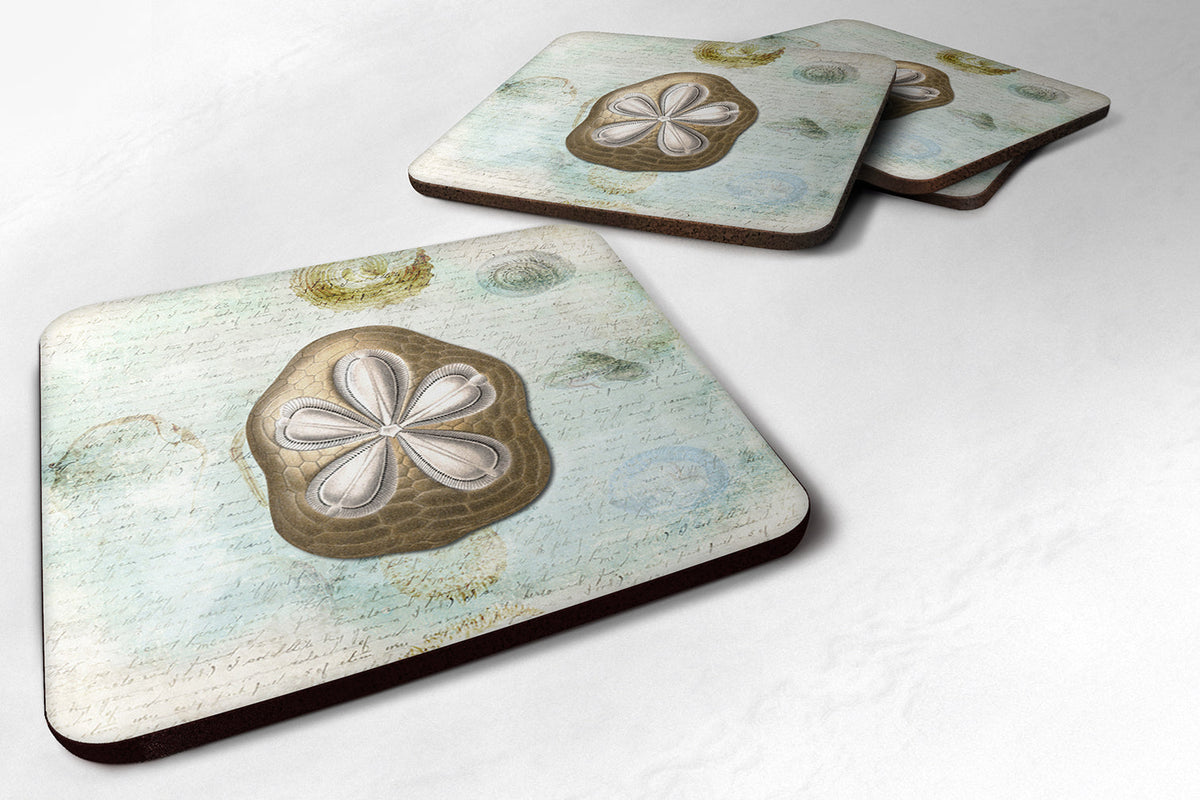 Beach Gold Sand Dollar #3 Foam Coasters Set of 4 Cup Coasters for Indoor Outdoor, Tabletop Protection, Anti Slip, Mouse pad Material