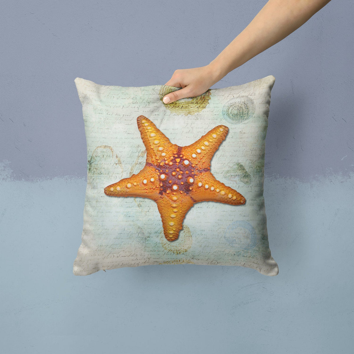 Beach Knobby Sea Star Starfish Orange Decorative Throw Pillow 14x14 Indoor Outdoor Accent Cushion, Fabric Cover with Insert for Sofa, Bed, Porch & Living Room