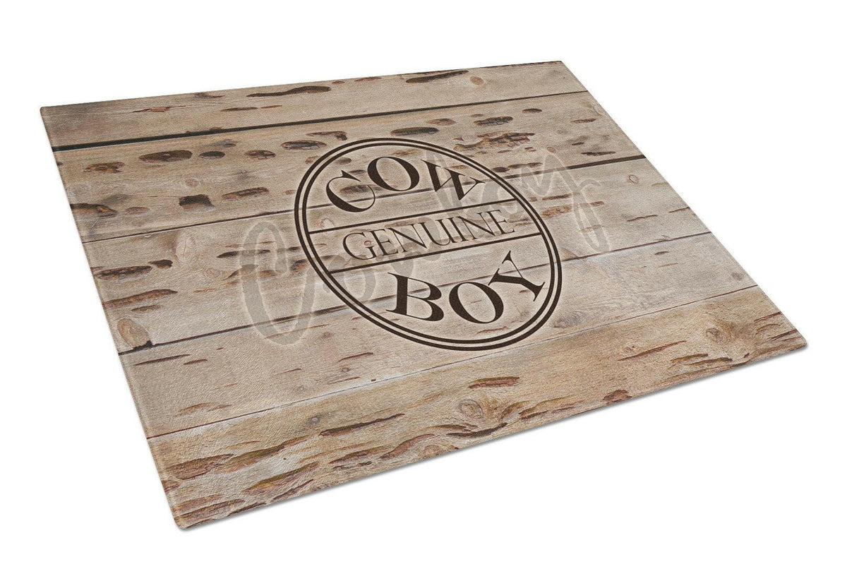 Genuine Cow Boy Branded Cutting Board Tempered Glass Kitchen Cutting Surface, Heat Resistant Chopping, Non-Slip Feet, Food Prep & Serving