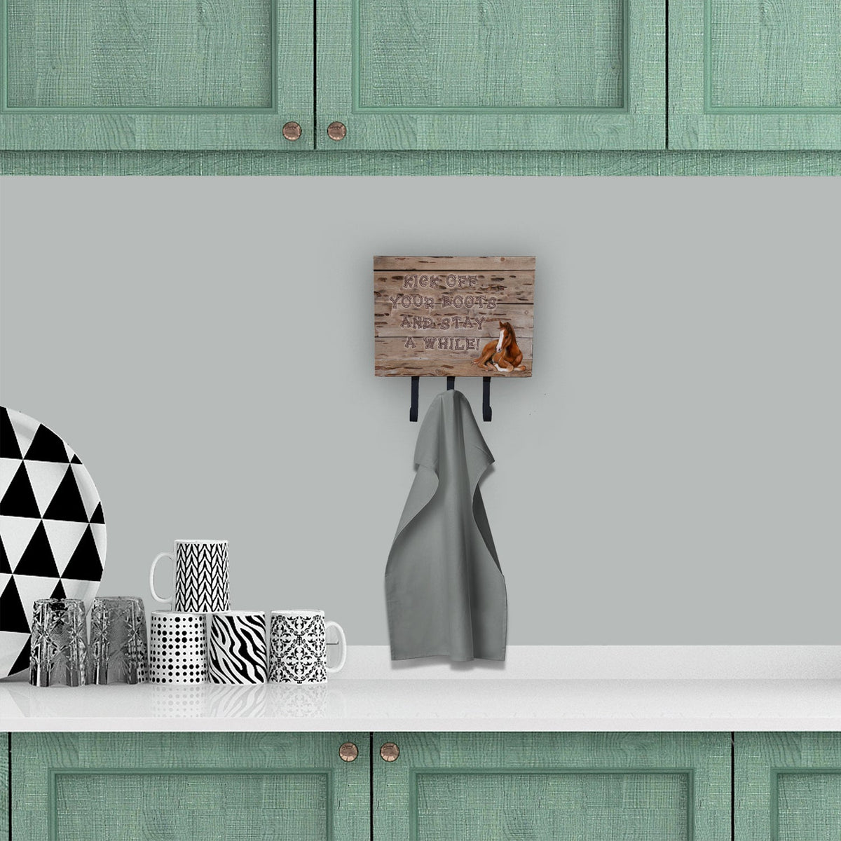 Kick off your boots and stay a while Leash or Key Holder Wall Hooks, Coat Rack Wall Mount, for Hanging Keys, Towels, Aprons, Leashes
