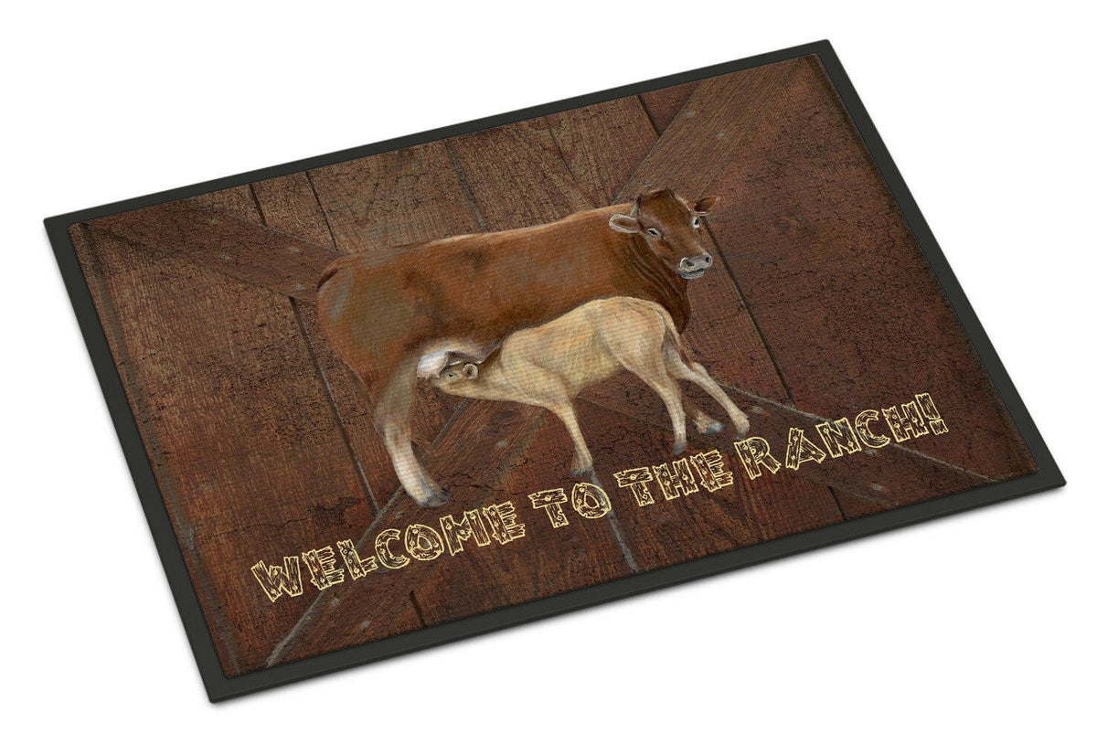 Welcome to the Ranch with the Cow and Baby Doormat Indoor Outdoor 24H X 36W Front Door Mat Rugs for Entryway, Non Slip Washable Low Pile,