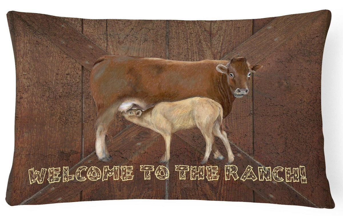 Welcome to the Ranch with the Cow and Baby Decorative Throw Pillow 12x16 Indoor Outdoor Accent Cushion, Fabric Cover with Insert for Sofa, Bed, Porch & Living Room