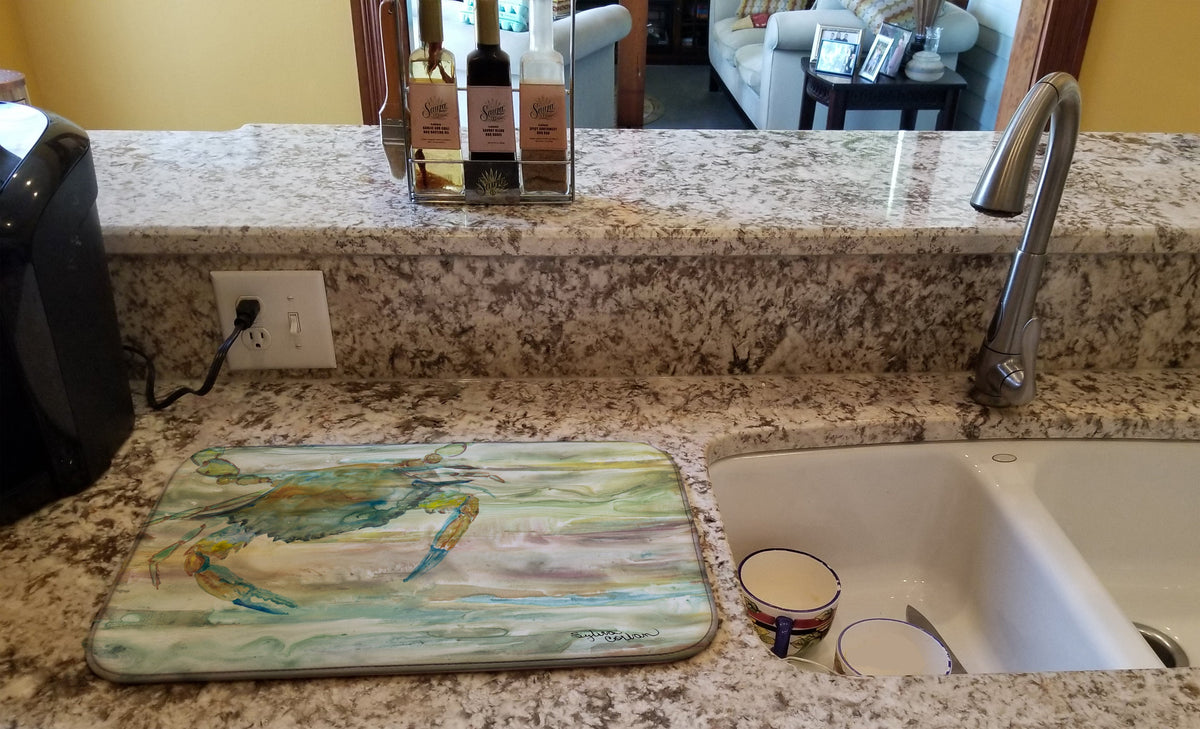 Blue Crab Sunset Dish Drying Mat Absorbent Dish Drying Mat Pad for Kitchen Counter Dish Drainer Mat for Countertop, 14 x 21", Multicolor