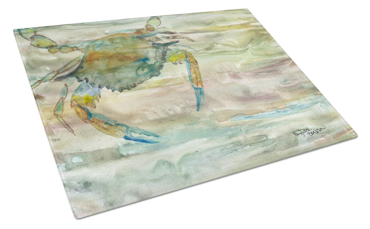 Blue Crab Sunset Cutting Board Tempered Glass Kitchen Cutting Surface, Heat Resistant Chopping, Non-Slip Feet, Food Prep & Serving