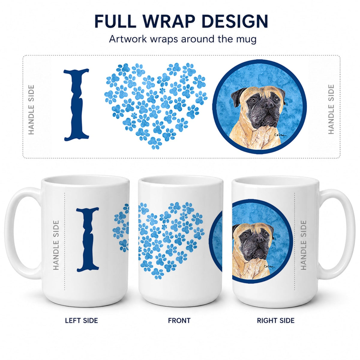 Blue Mastiff Ceramic Coffee Mug 15 oz Decorative Large C Handle Mug Cup for Tea, Cocoa Hot Chocolate