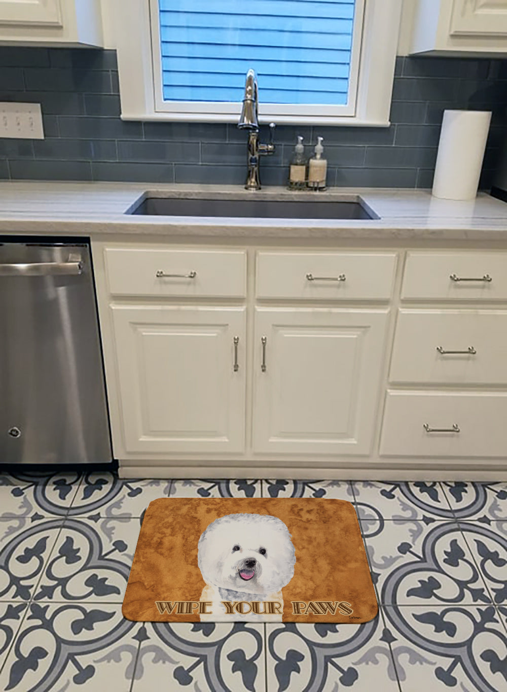 Bichon Frise Wipe your Paws Memory Foam Kitchen Mat Machine Washable Anti-Fatigue Cushion Comfort Bath or Kitchen Rug