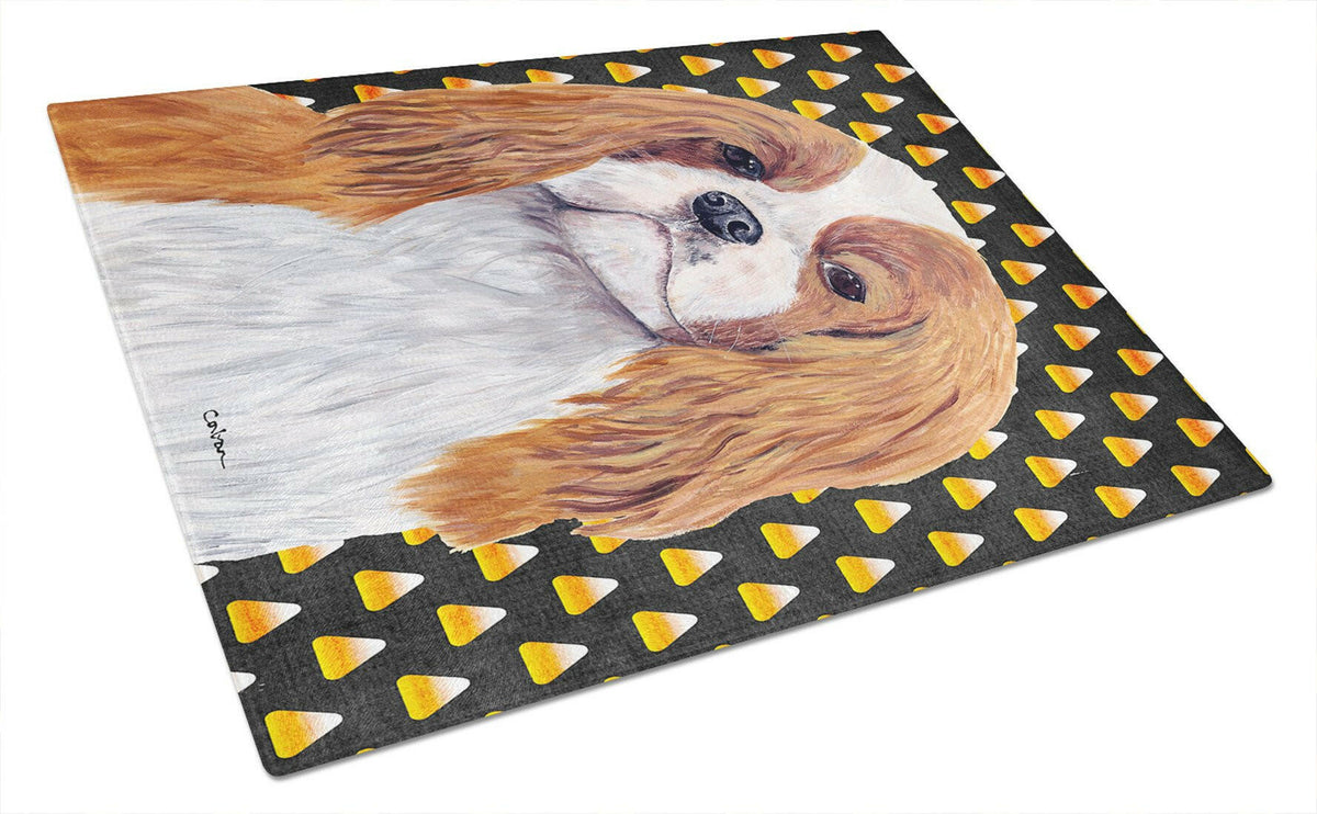Cavalier Spaniel Blenheim Candy Corn Halloween Portrait Cutting Board Tempered Glass Kitchen Cutting Surface, Heat Resistant Chopping, Non-Slip Feet, Food Prep & Serving