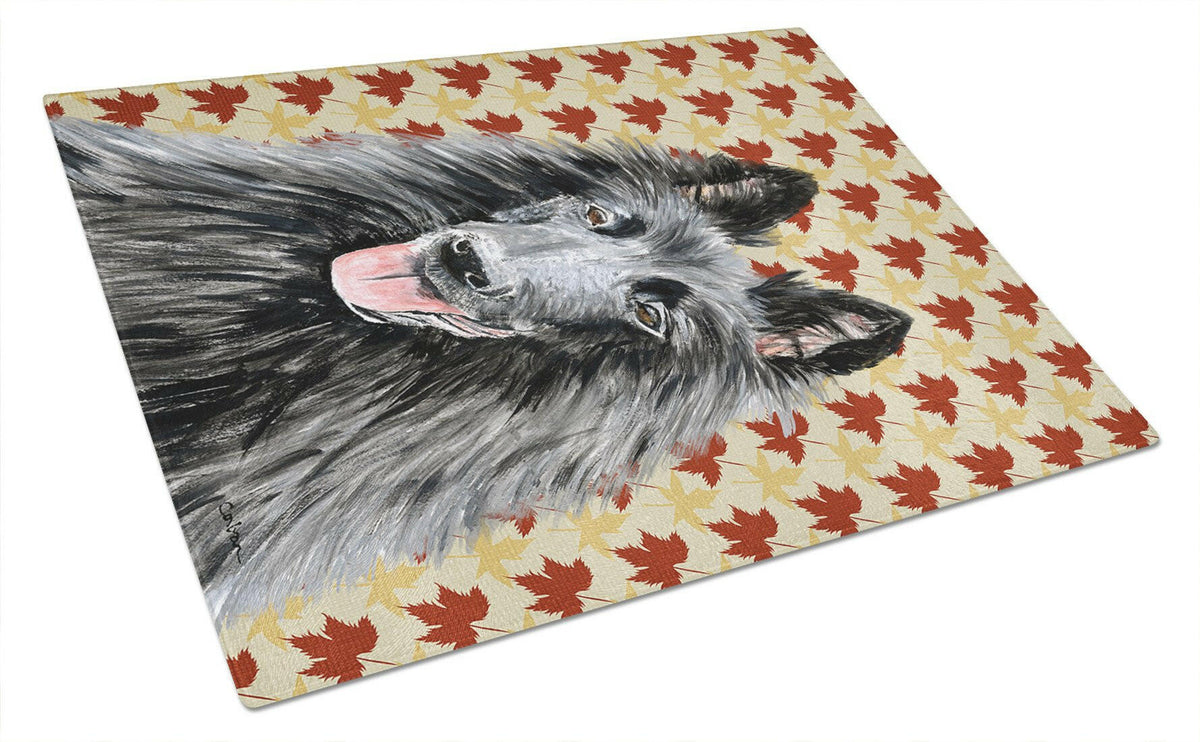 Belgian Sheepdog Fall Leaves Portrait Cutting Board Tempered Glass Kitchen Cutting Surface, Heat Resistant Chopping, Non-Slip Feet, Food Prep & Serving