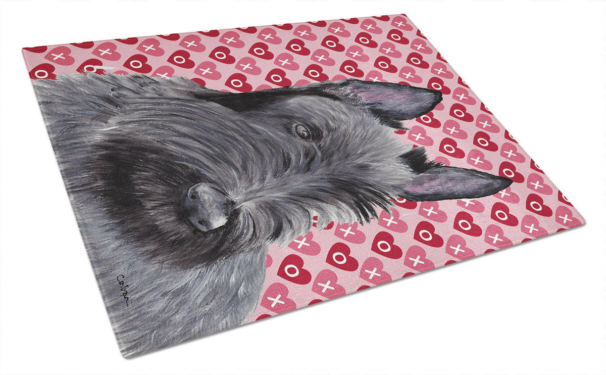 Scottish Terrier Hearts and Love Cutting Board Tempered Glass Kitchen Cutting Surface, Heat Resistant Chopping, Non-Slip Feet, Food Prep & Serving