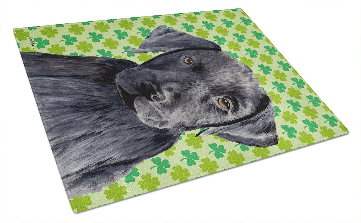Labrador Black St. Patrick's Day Shamrock Portrait Cutting Board Tempered Glass Kitchen Cutting Surface, Heat Resistant Chopping, Non-Slip Feet, Food Prep & Serving